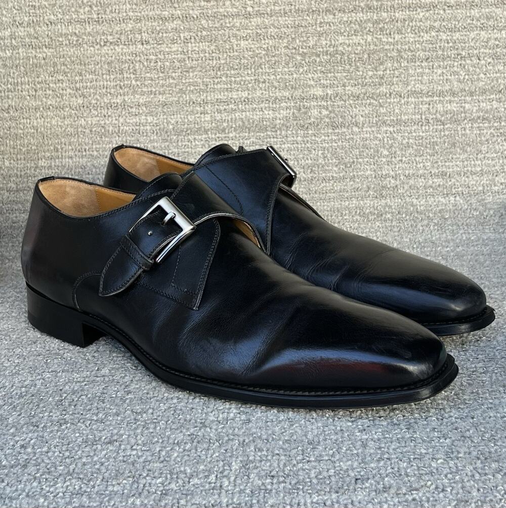MAGNANNI Marco V Monk Strap Black Leather Dress Shoes Men's Size 11 US